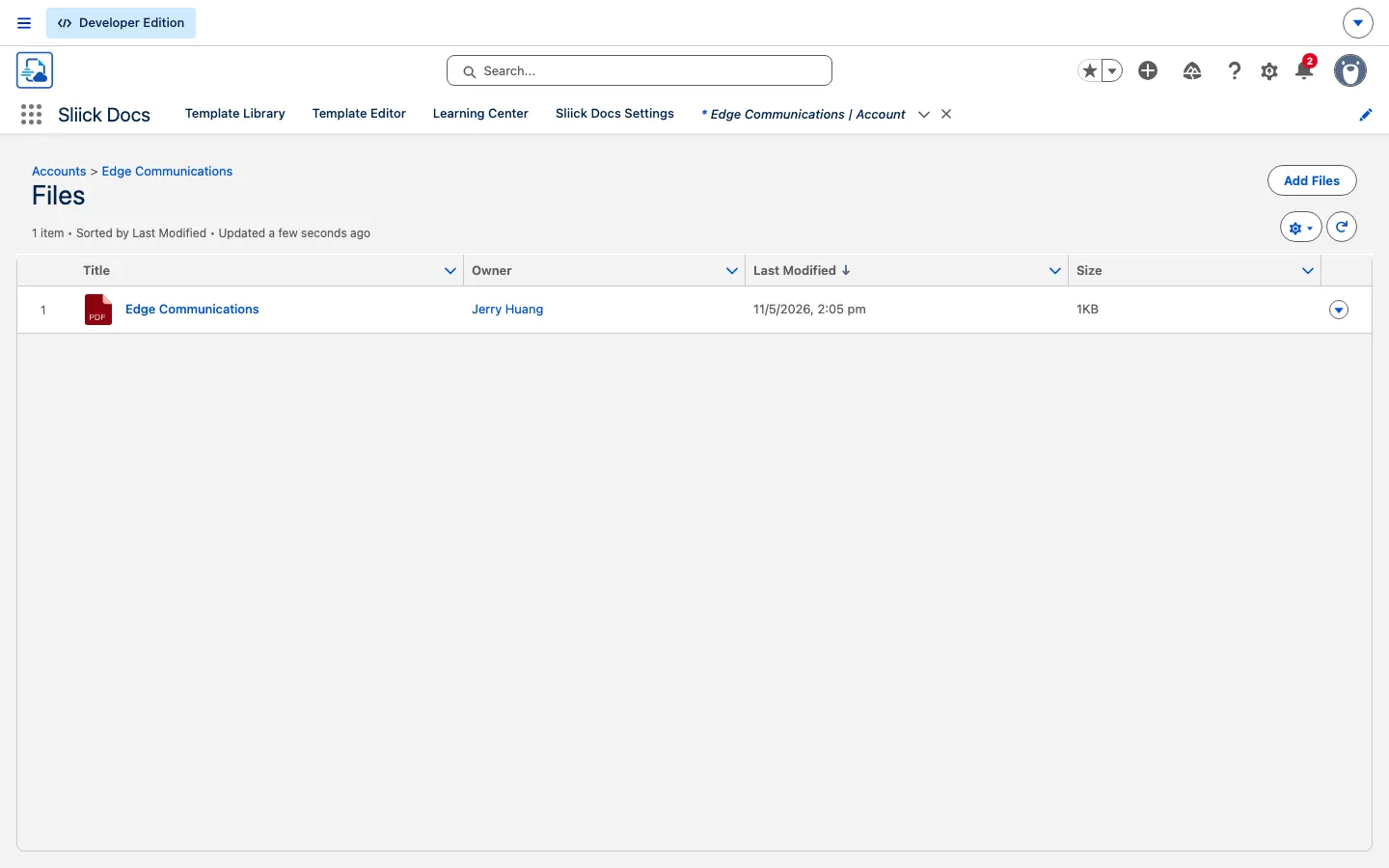 Generated document in Files
